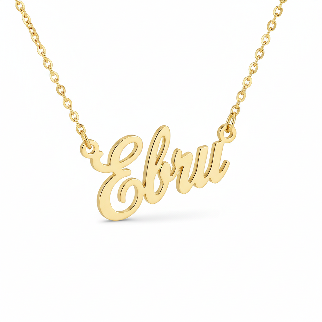 Ebru İsim Kolye - Beyaz Arka Plan