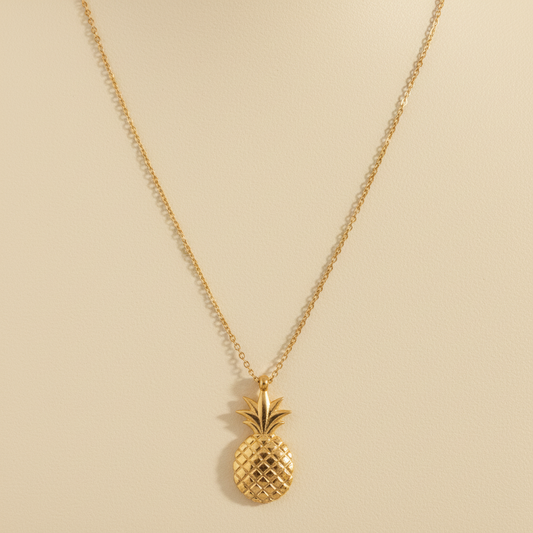 Altın Ananas Kolye - Açık Bej Zemin