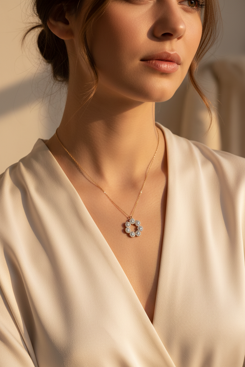 Lifestyle - Flower Pendant on Model
